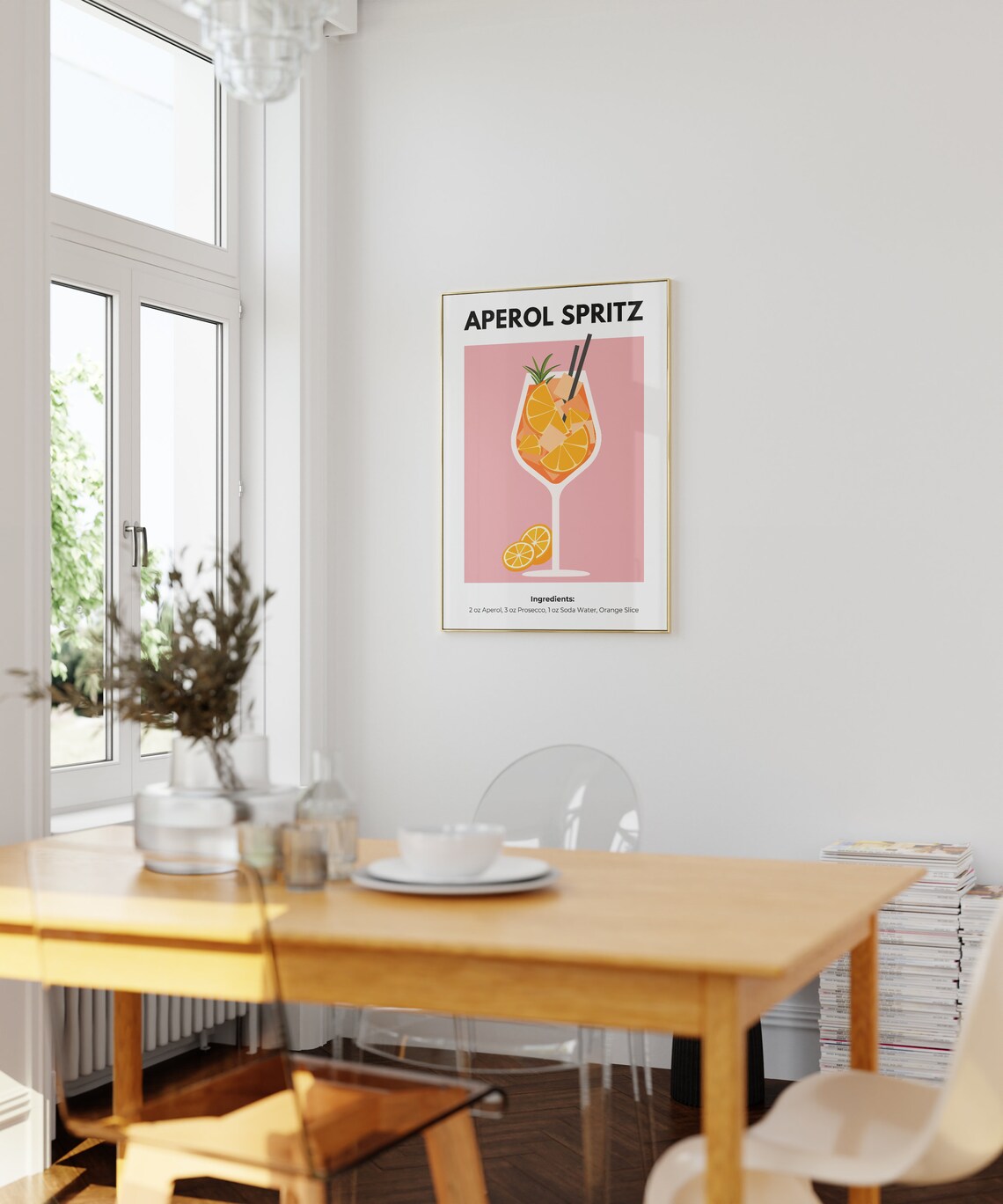 Aperol Spritz Cocktail Illustration Pink Bar Cart Recipe Poster - Image 3