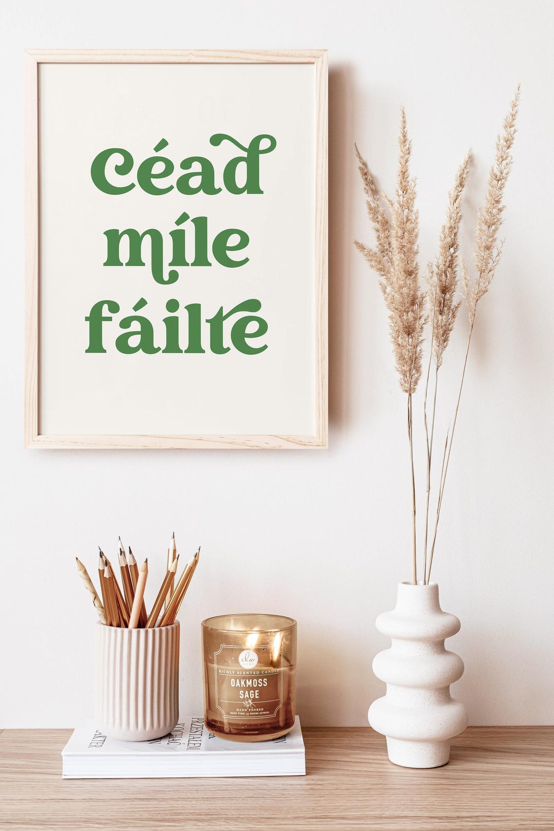 Cead Mile Failte Irish Gaelic Welcome Sign Green Typography Poster - Image 2