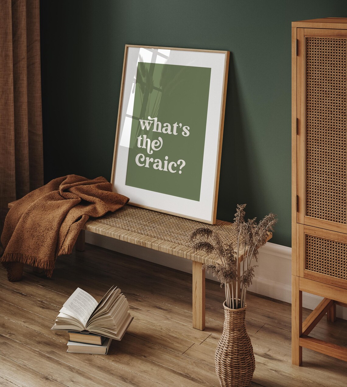 Whats The Craic Olive Green Irish Saying Typography Quote Poster - Image 2