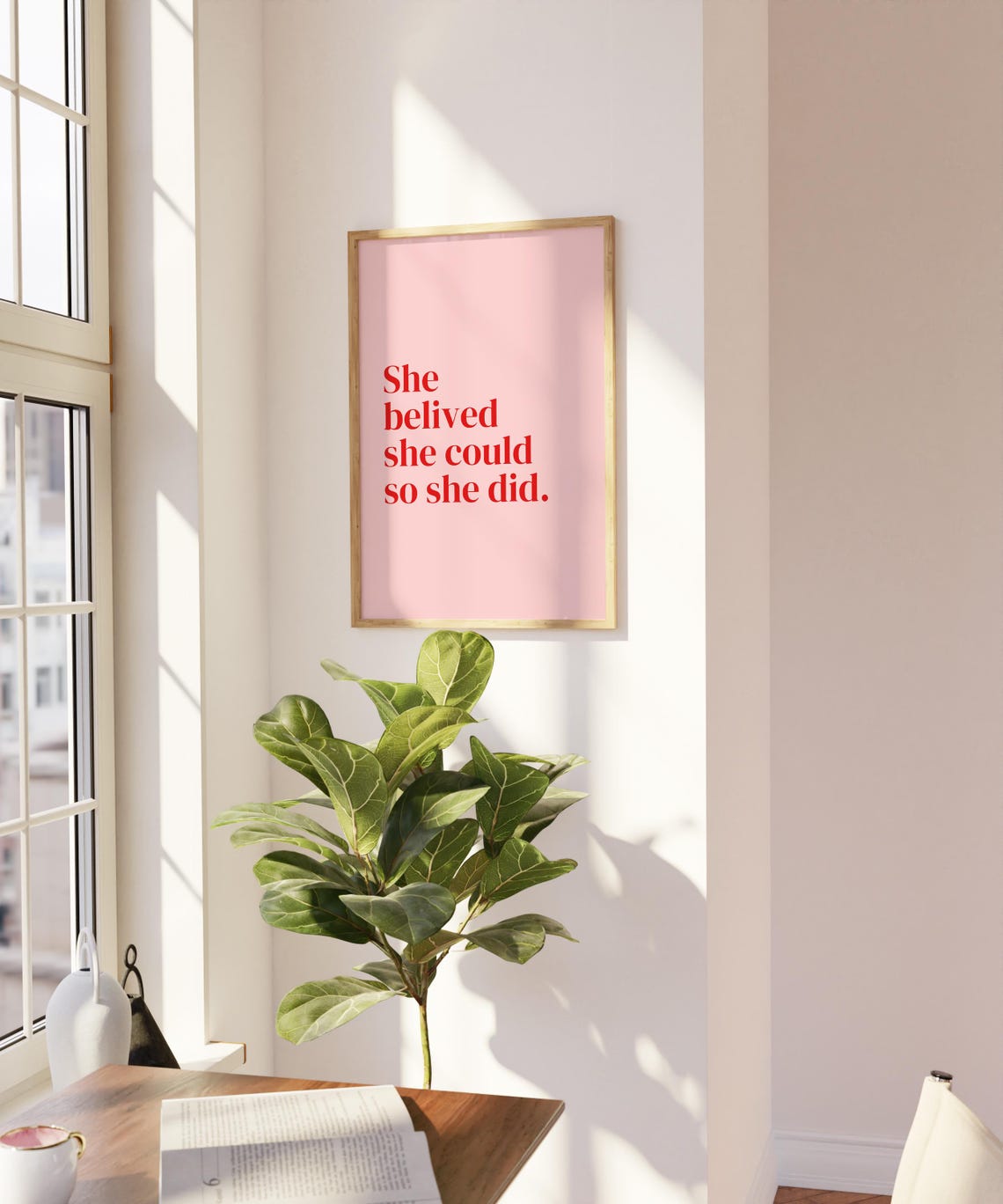 She Believed She Could So She Did Pink Motivational Quote Wall Art - Image 3