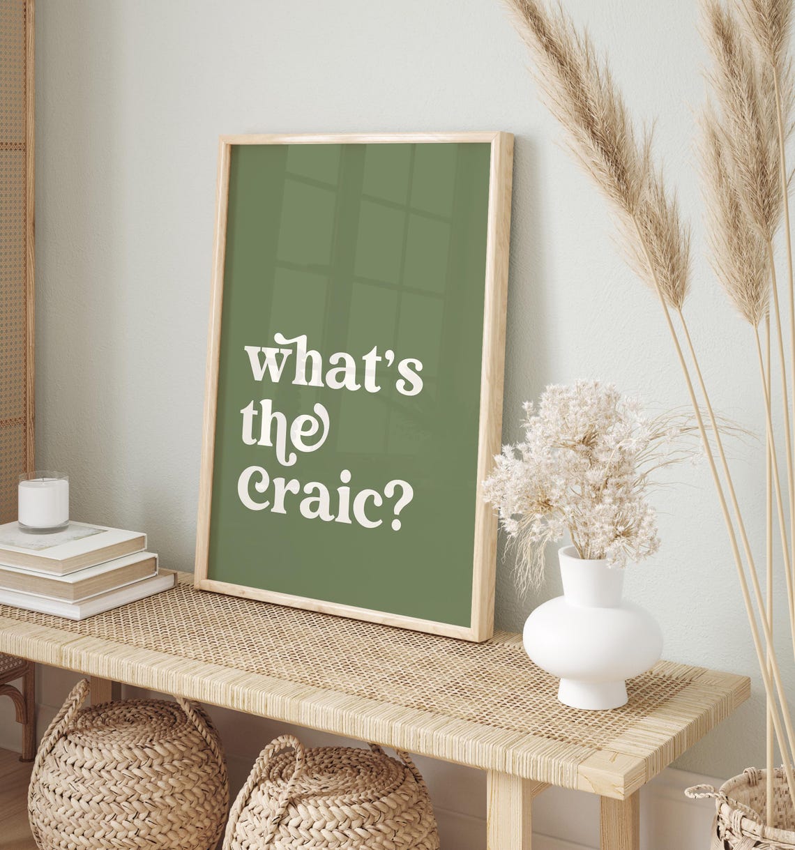 Whats The Craic Olive Green Irish Saying Typography Quote Poster - Image 5