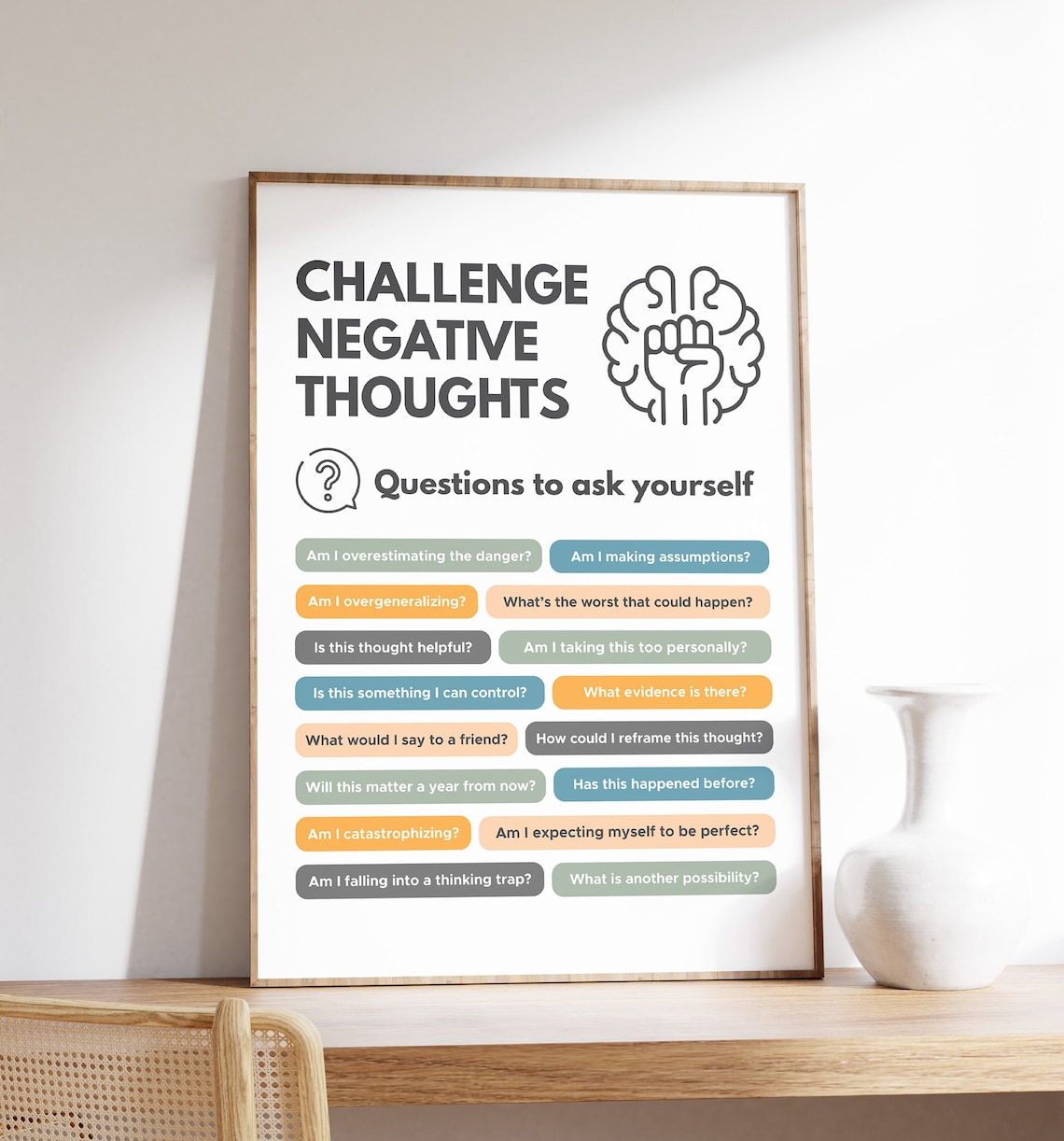 Challenging Negative Thoughts CBT Mental Health Art Print