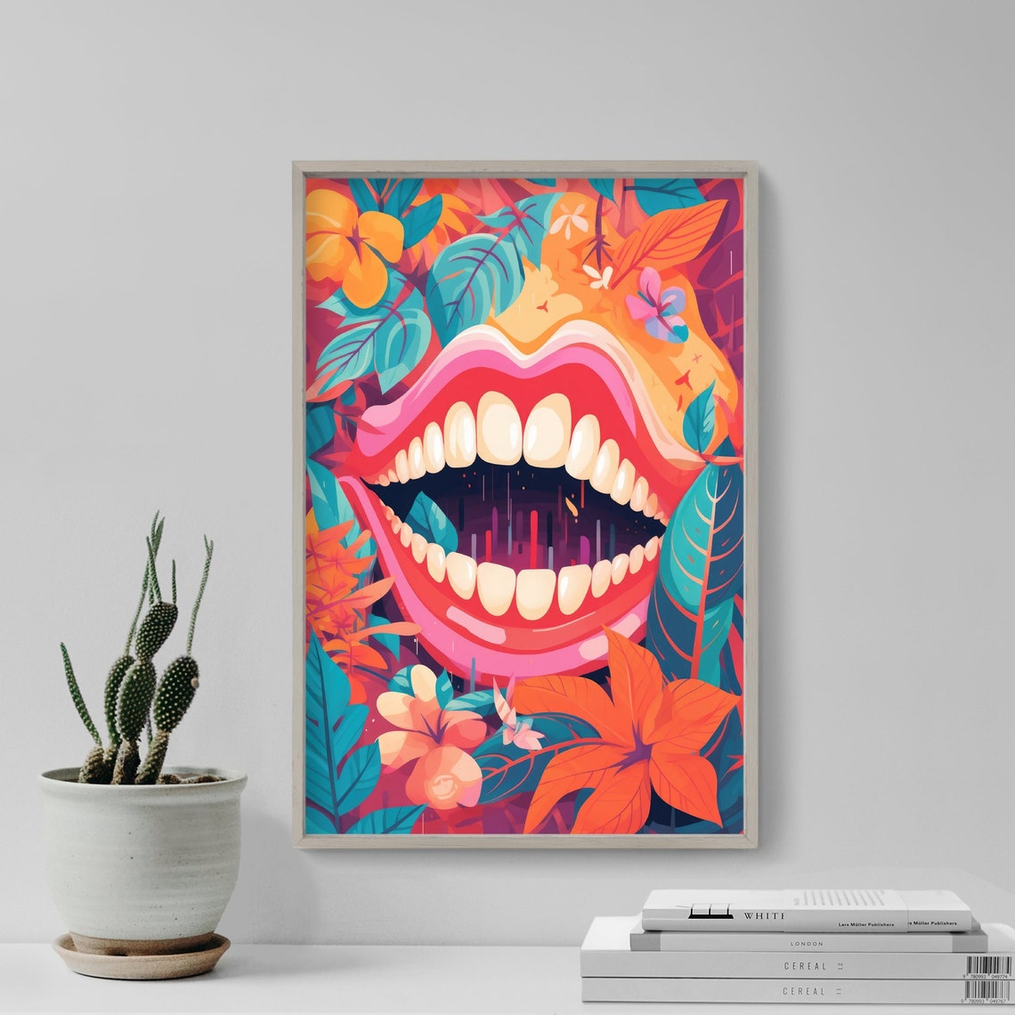 Bold Big Smiling Mouth With Teeth Tropical Pop Dental Poster