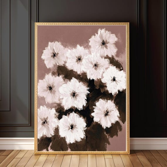 Moody Floral Print Abstract Painting Retro Eclectic Art Mcm Wall Boho Flower Decor Neutral Soft Pastel