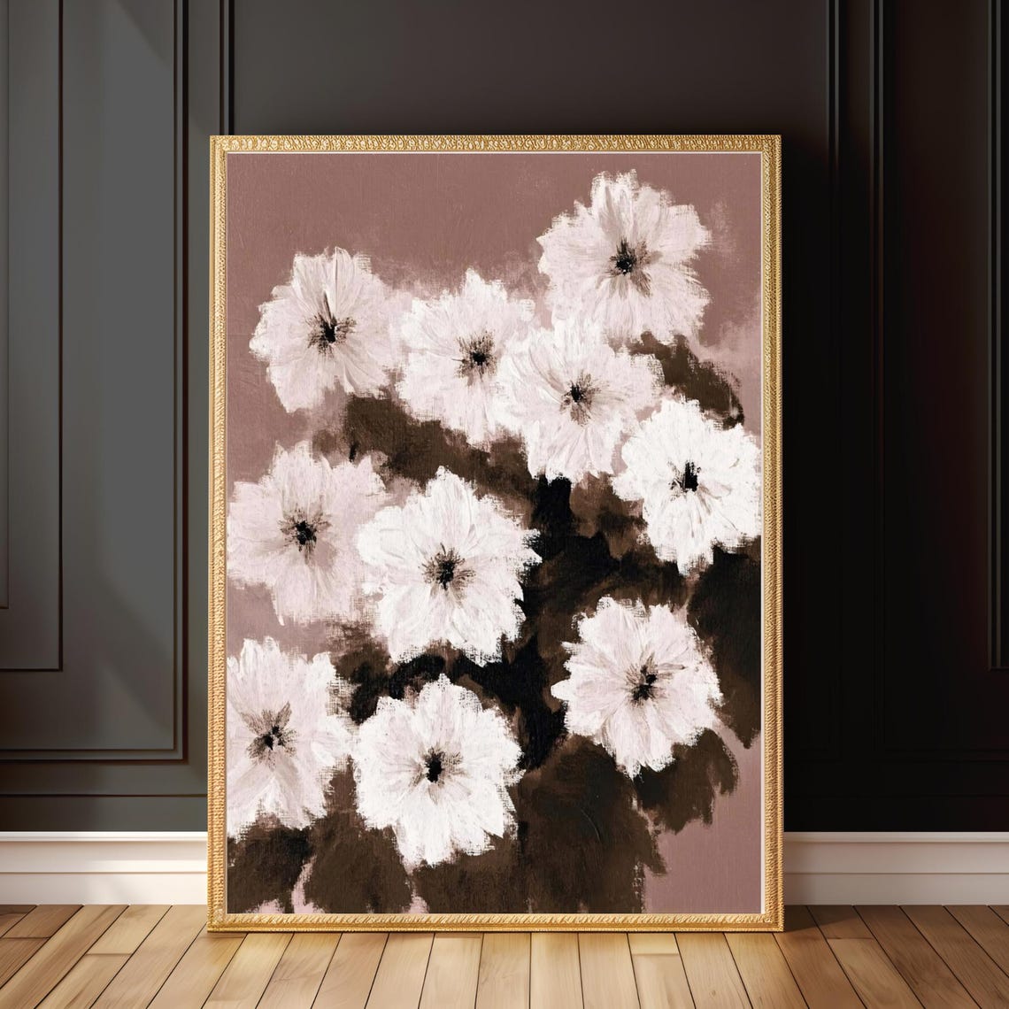White Floral Painting Abstract Blossoms Modern Botanical Wall Poster
