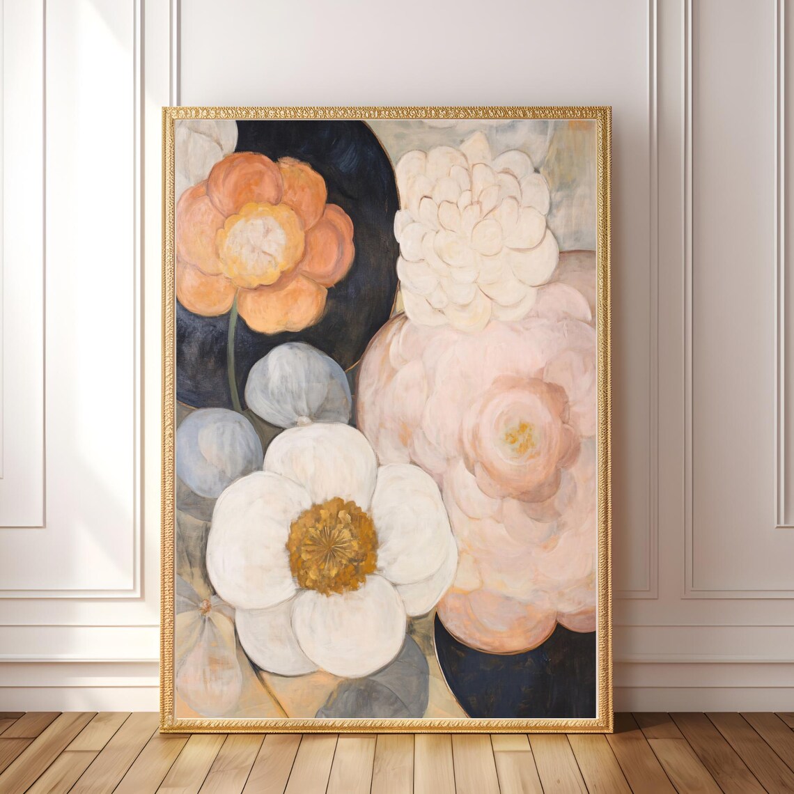 Soft Pastel Abstract Floral Midcentury Modern Botanical Poster