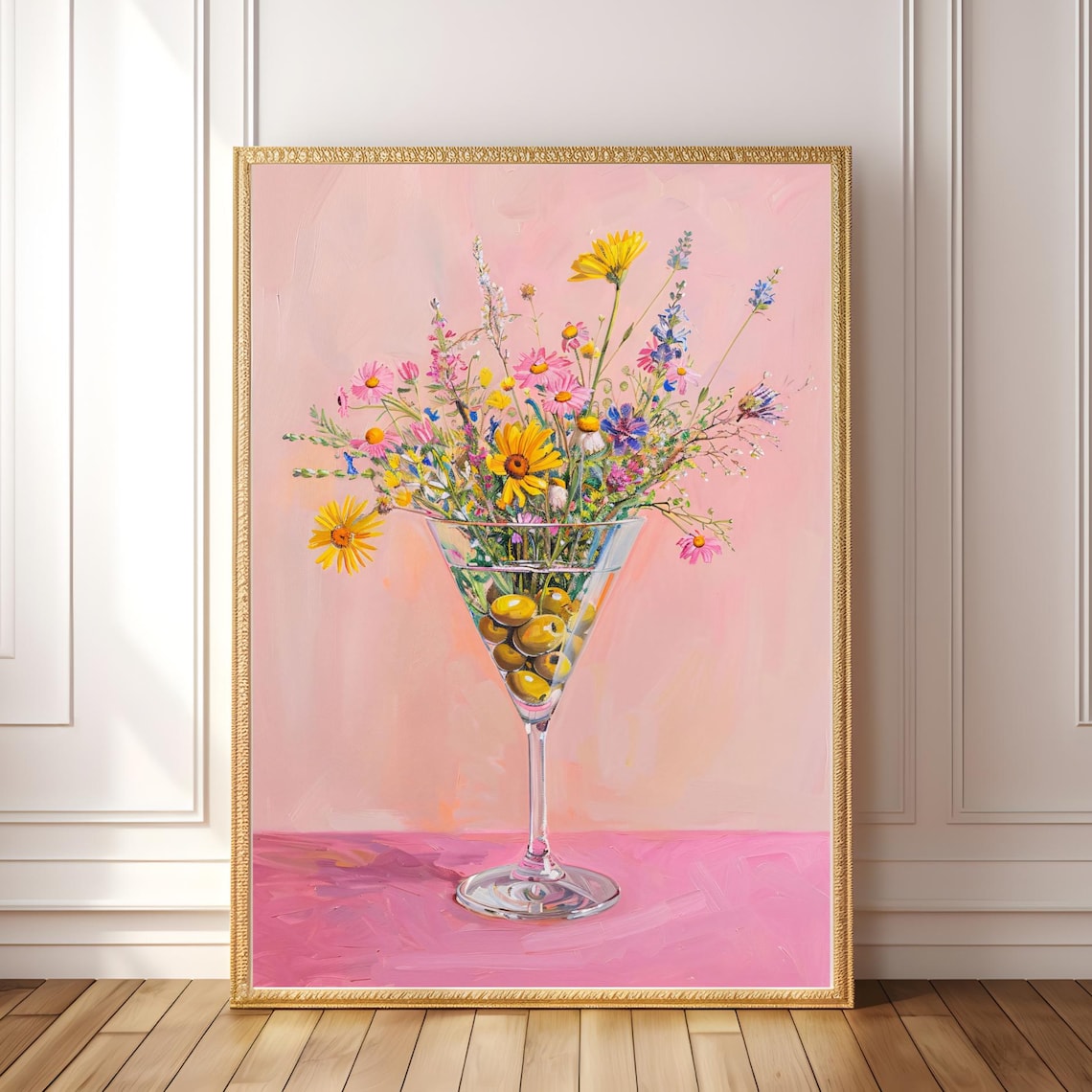 Flower Bar Cart Poster, Retro Wall Art Print