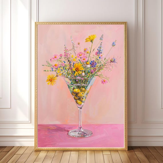 Flower Bar Cart Poster, Retro Wall Art Print