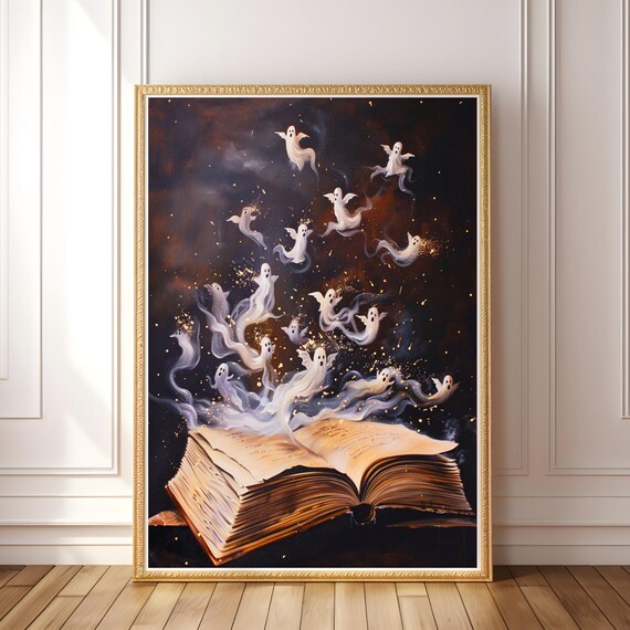 Painting Bookish Decor Gothic Wall Art Dark Academia Print Magical Witchy Victorian Goth Light