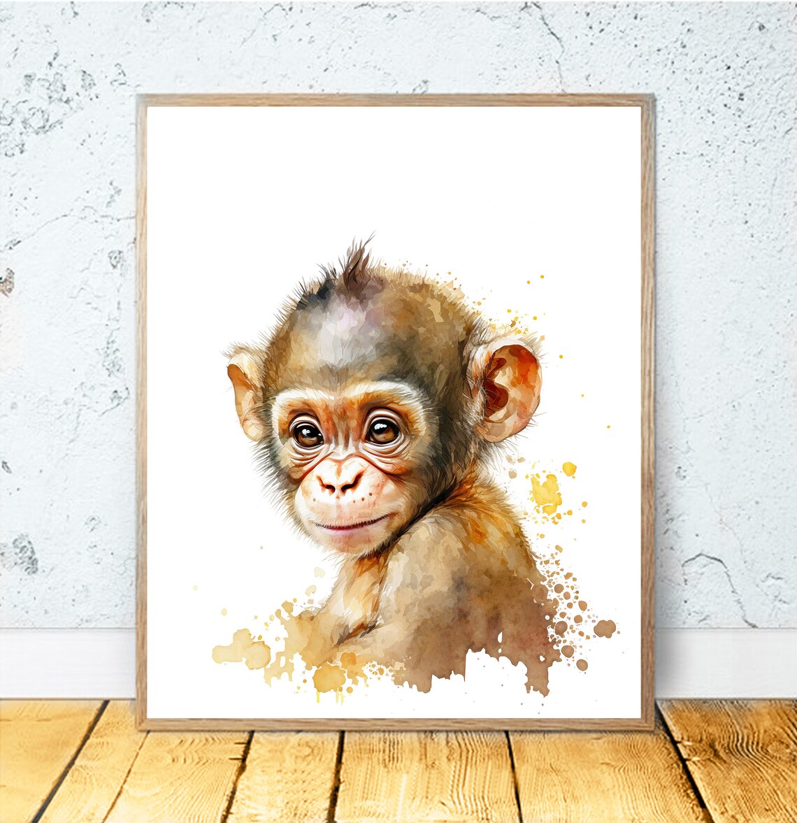 Baby Monkey Watercolor Art Print, Nursery Decor