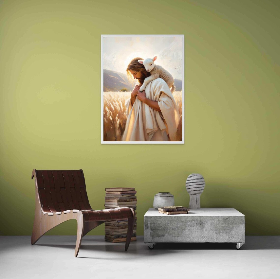 Shepherd And Lamb Christian Jesus Painting, Bible Art - Image 4