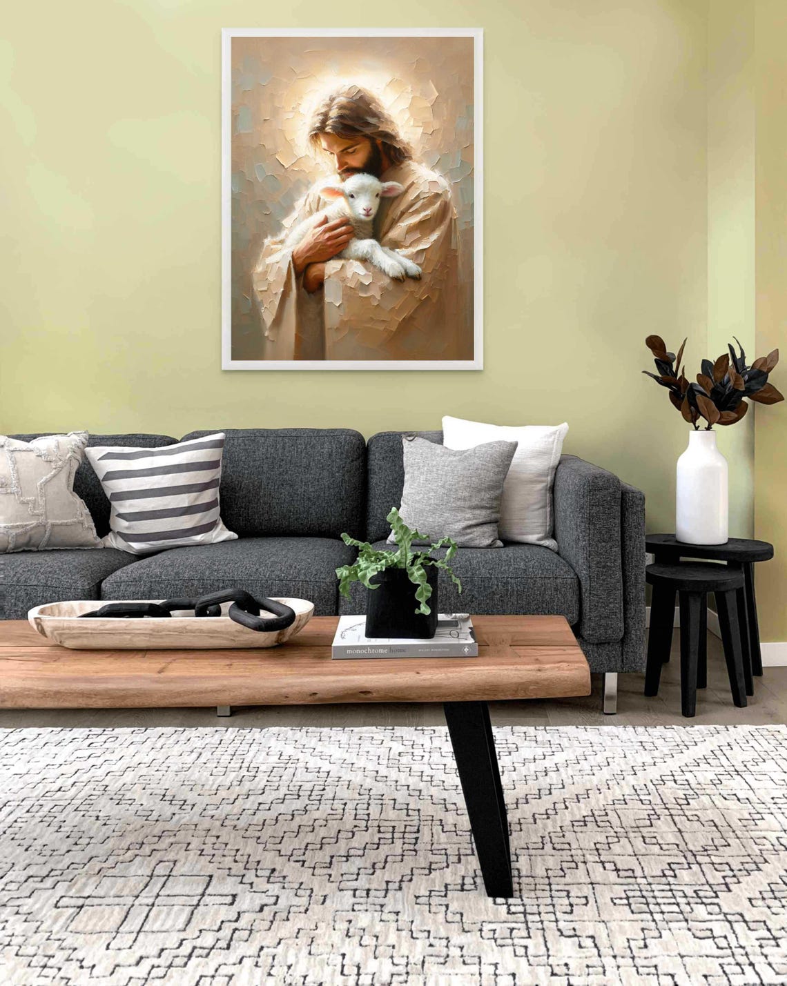 Jesus Christ And Lamb Christian Painting - Image 2
