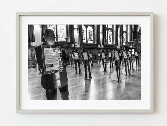 Cardboard Silhouette Figures Exhibition Black and White Photo Print