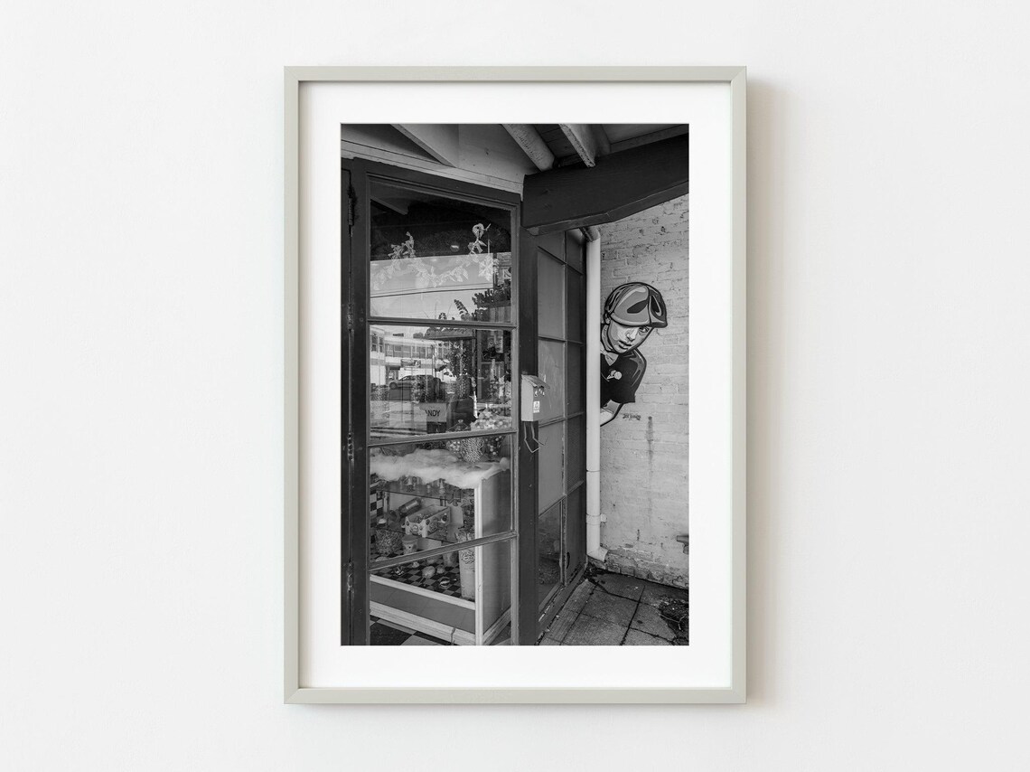 Dallas Candy Store Poster Black And White Doorway Photo With Sweet Shop Display