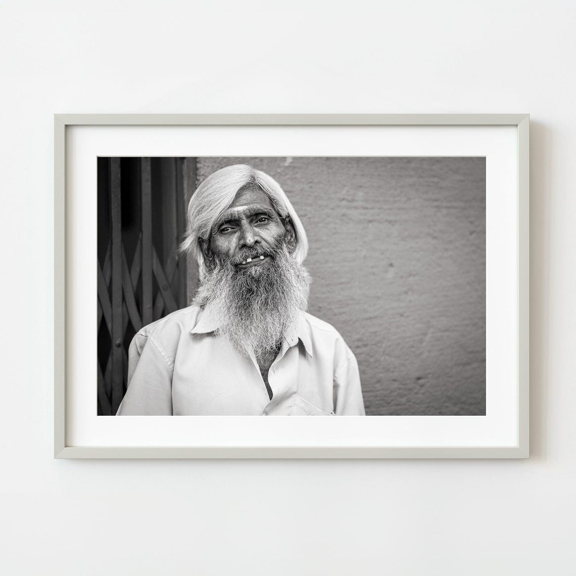 Elderly Man With Long White Beard Black And White Portrait Poster