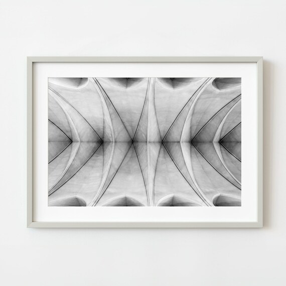 Hallgrimskirkja Church Ceiling Concrete Columns Black White Photo Poster