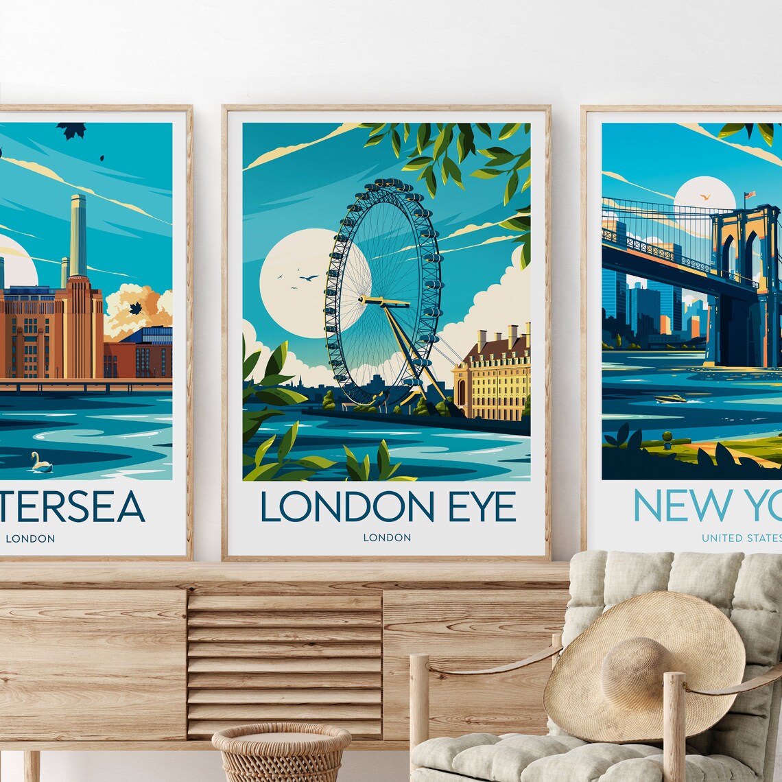 Sunny London Eye Ferris Wheel Over the River Thames Travel Poster - Image 2