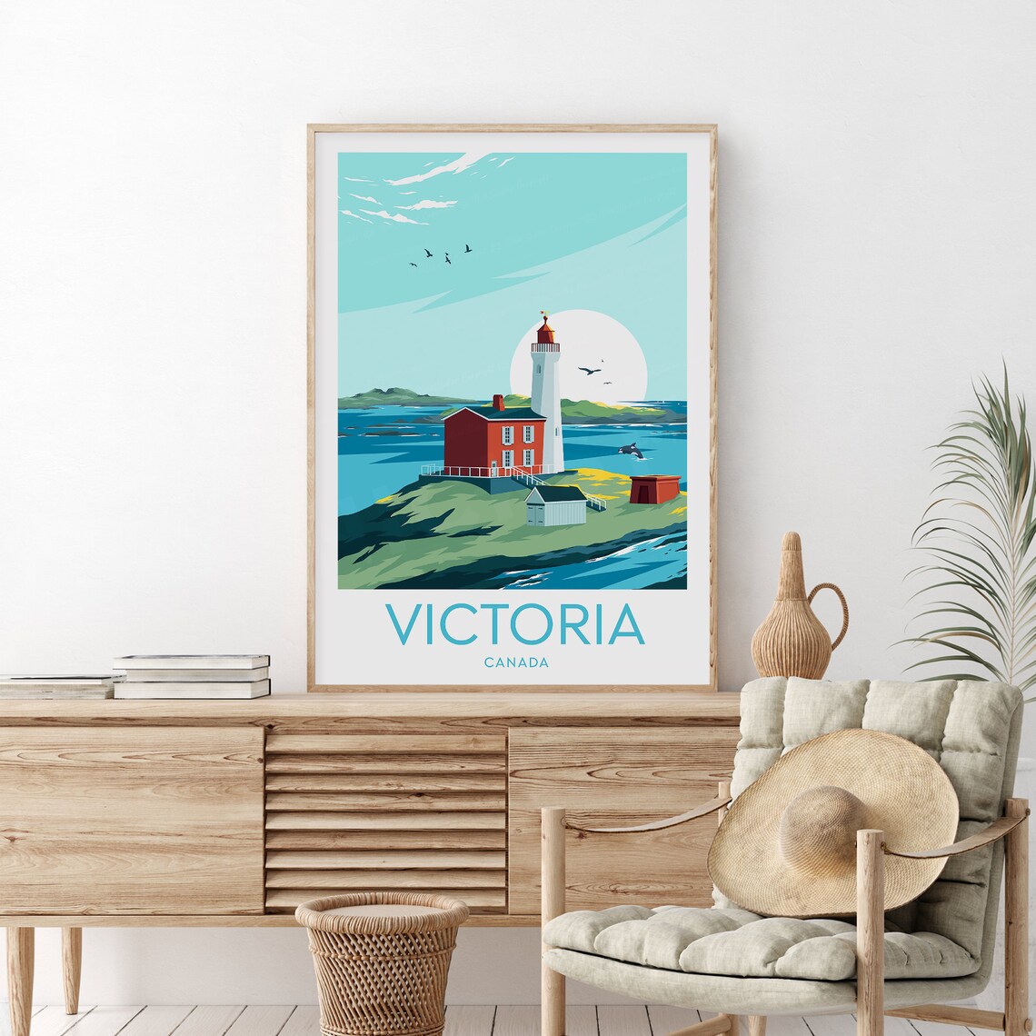 Victoria Canada Coastal Lighthouse Vintage Travel Poster Artwork