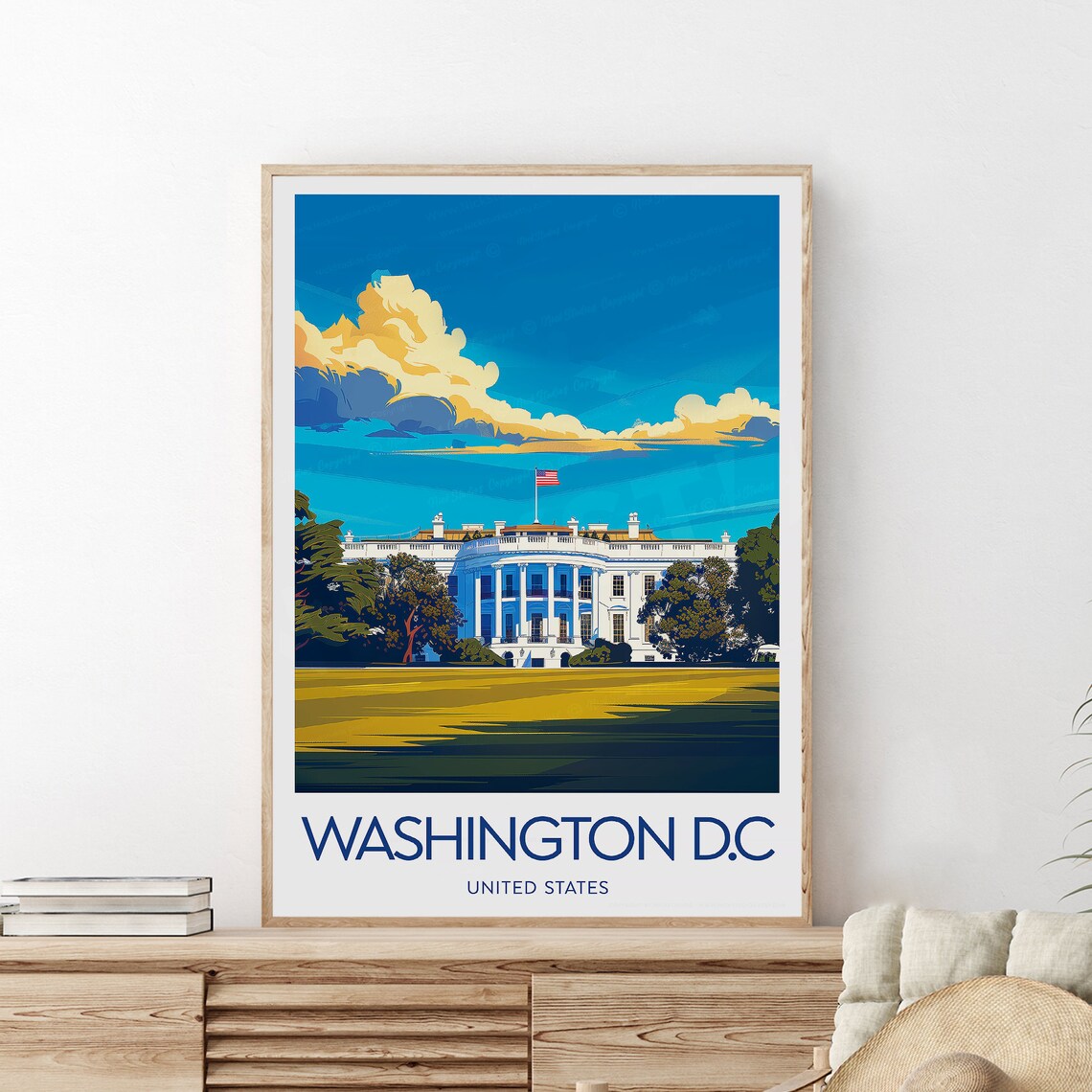 Washington DC White House United States Vintage Travel Poster