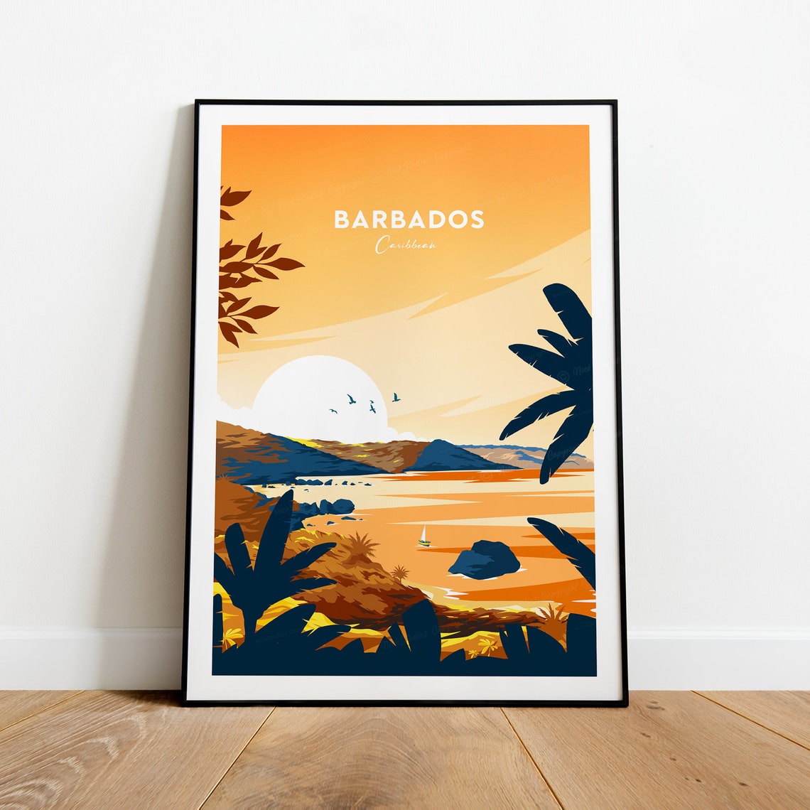 Barbados Caribbean Tropical Sunset Beach Palm Bay Scene Poster - Image 2