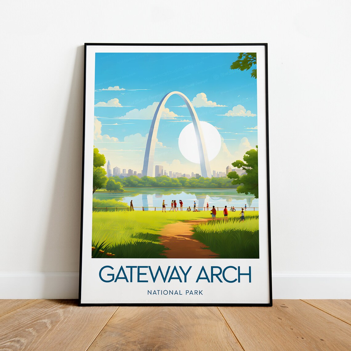 Gateway Arch National Park St Louis Sunny Skyline Travel Poster