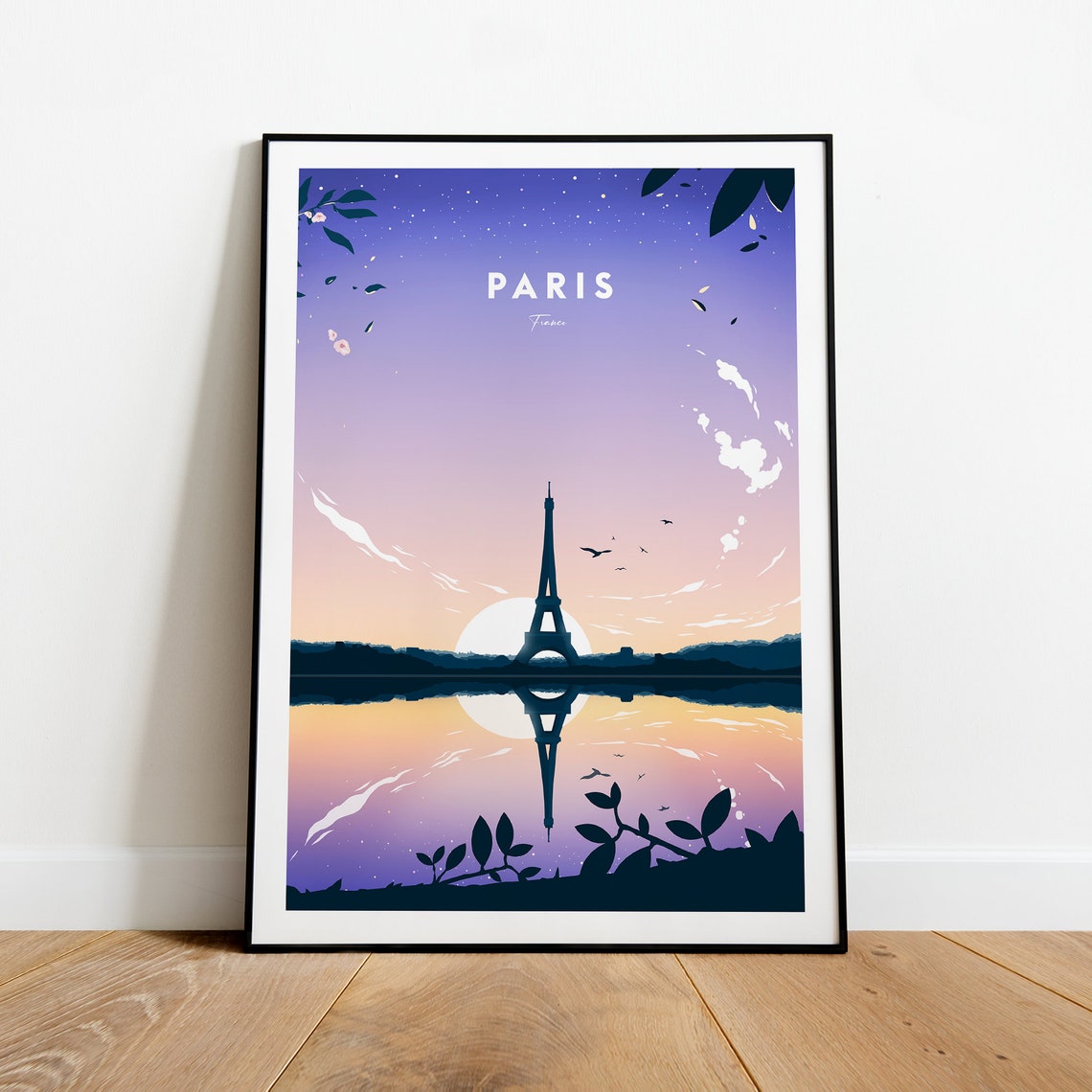 Paris France Eiffel Tower Sunset Reflection River Art Poster - Image 2