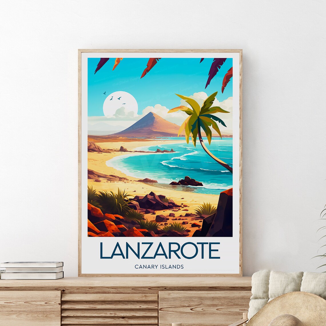 Lanzarote Canary Islands Volcanic Beach Palm Paradise Poster
