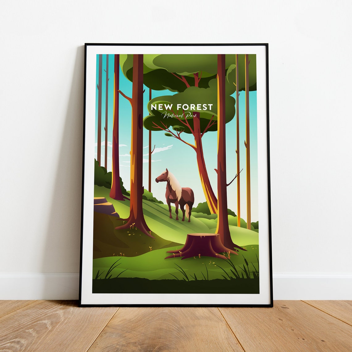 New Forest National Park Wild Pony Forest Clearing Travel Poster