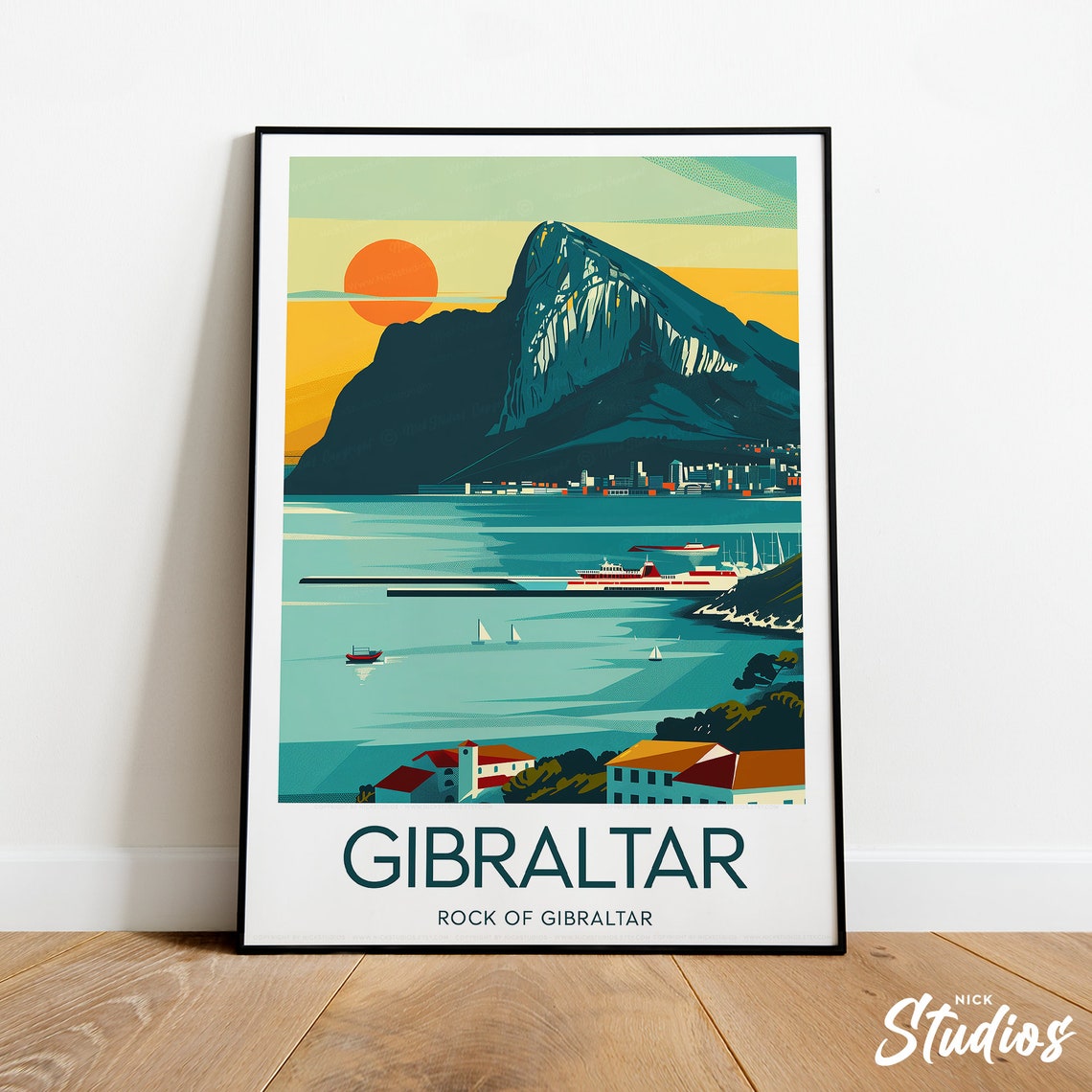 Gibraltar Rock of Gibraltar Sunset Harbor Ferry Landmark Poster