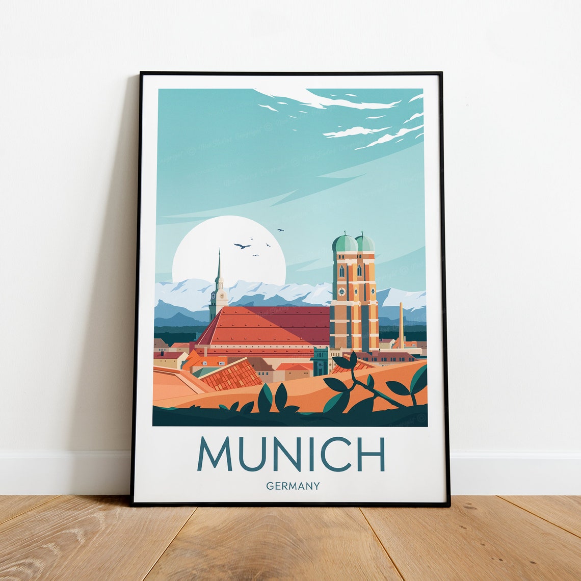 Munich Germany Frauenkirche Twin Domes Alps Skyline View Poster