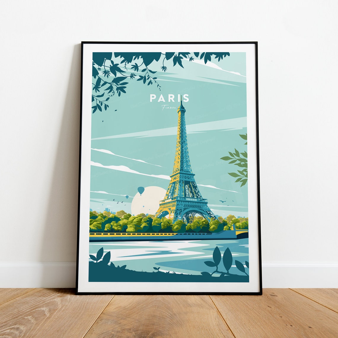 Paris France Eiffel Tower River Sunset Elegant Travel Poster