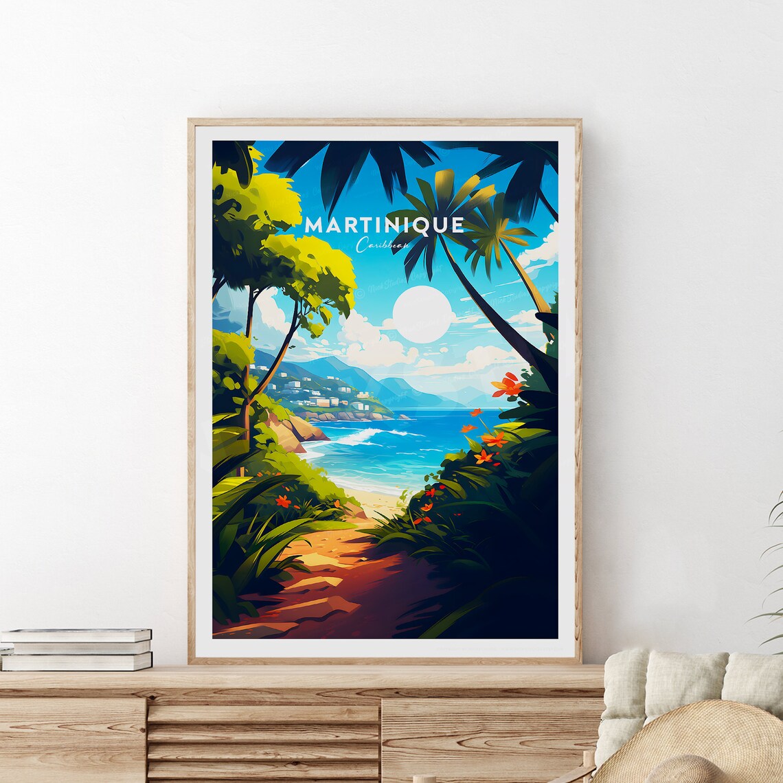 Martinique Caribbean Tropical Beach Palm Trees Travel Poster - Image 2