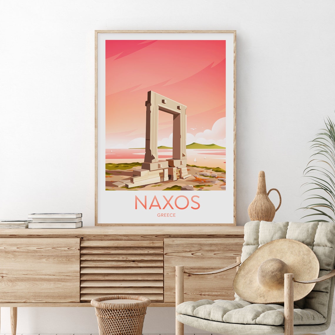 Naxos Greece Portara Sunset Ancient Marble Gate Travel Poster