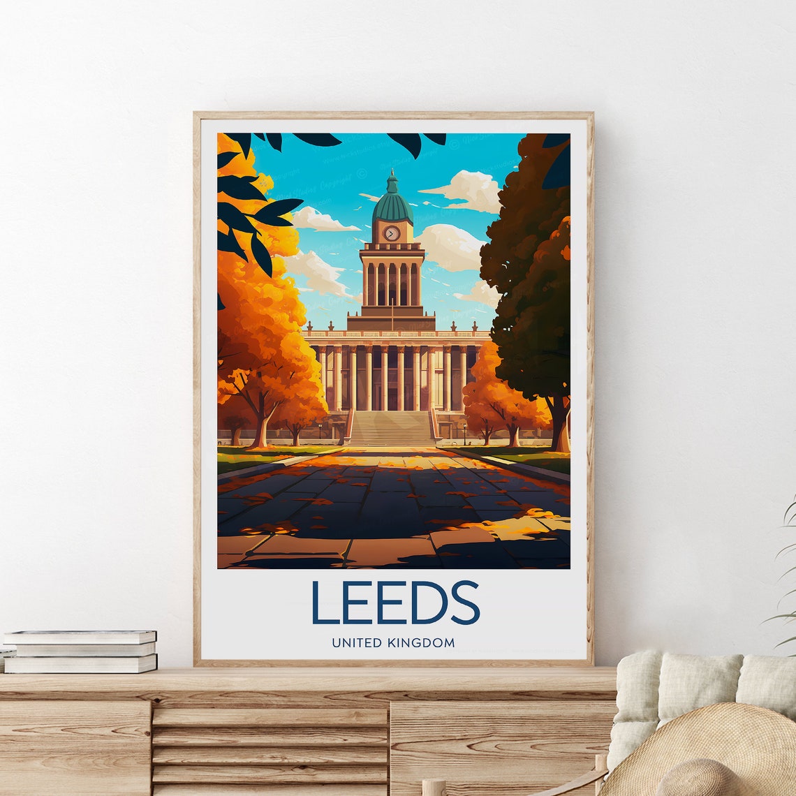 Leeds United Kingdom Town Hall in Glowing Autumn Colours Poster - Image 2