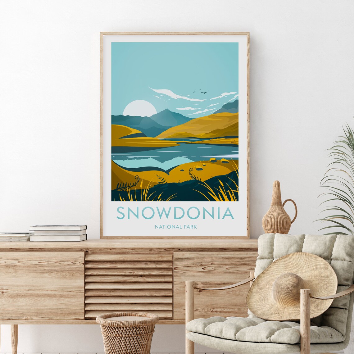 Snowdonia National Park Welsh Mountains Golden Lake Travel Poster
