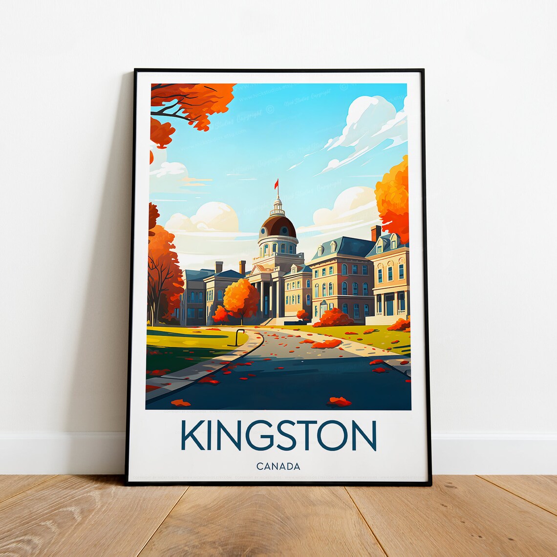 Kingston Canada Historic City Hall Autumn Leaves Travel Poster