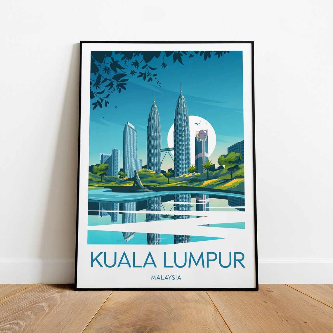 Kuala Lumpur Malaysia Petronas Towers Lake Reflection Poster - Image 2