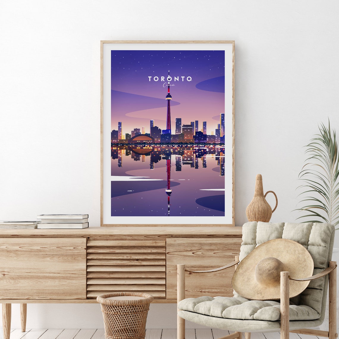 Toronto Canada CN Tower Night Skyline Lake Reflection Poster - Image 2