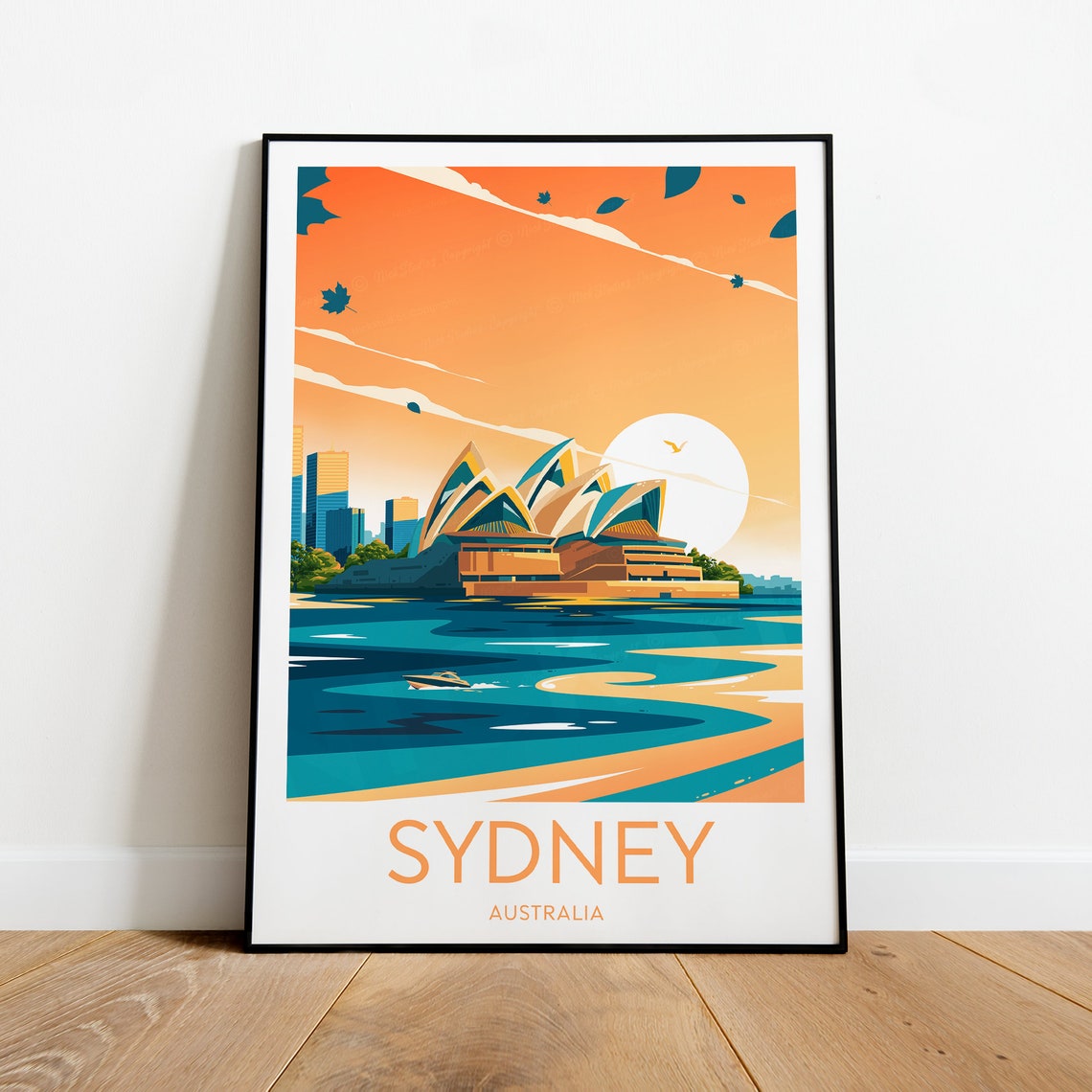 Sydney Australia Opera House Golden Harbour Sunset Travel Poster