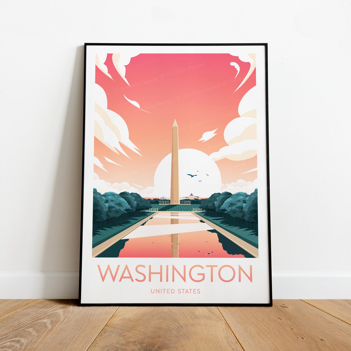 Washington DC Monument Reflecting Pool Sunset Glow Travel Poster - Image 2