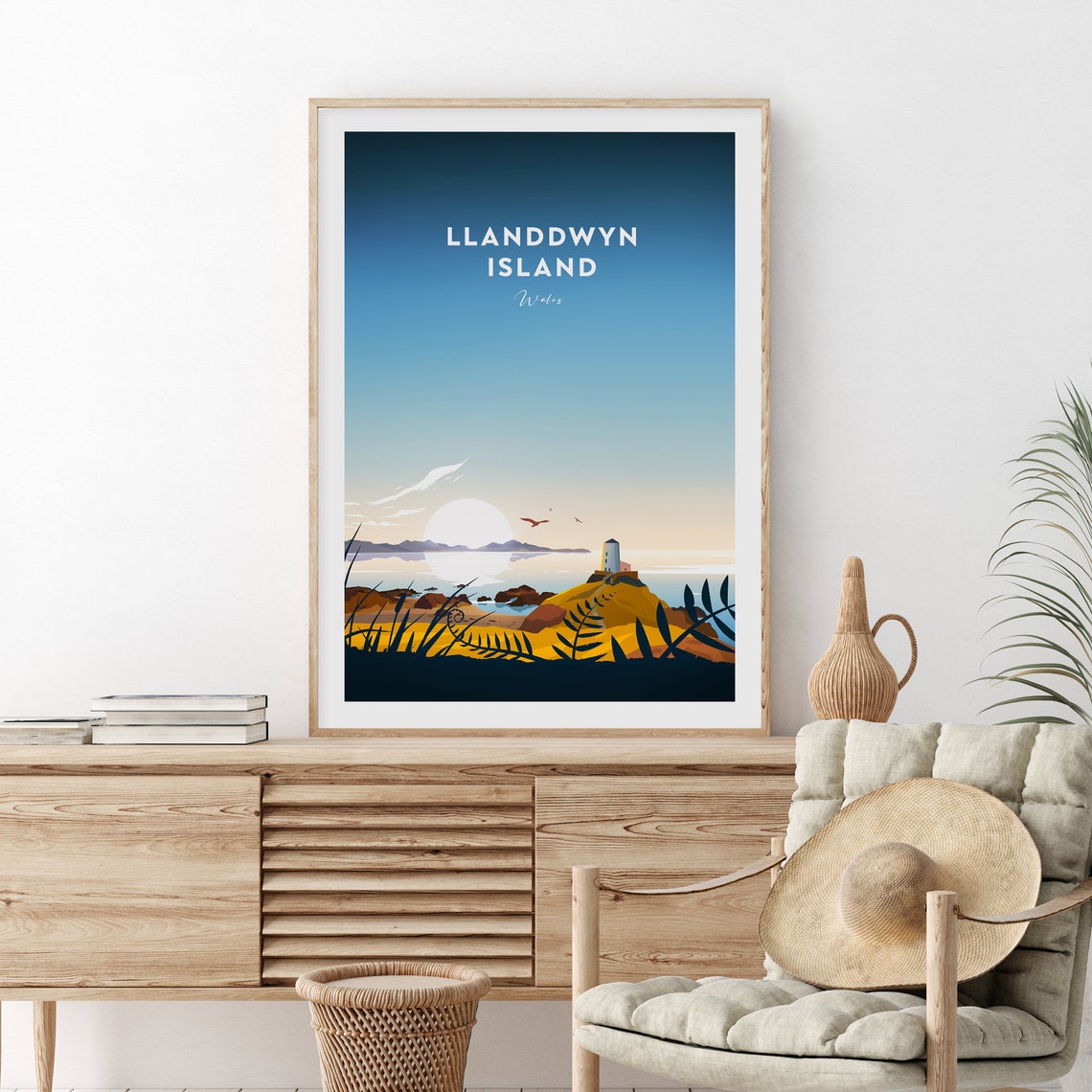Llanddwyn Island Wales Lighthouse Sunset Coastal Travel Poster