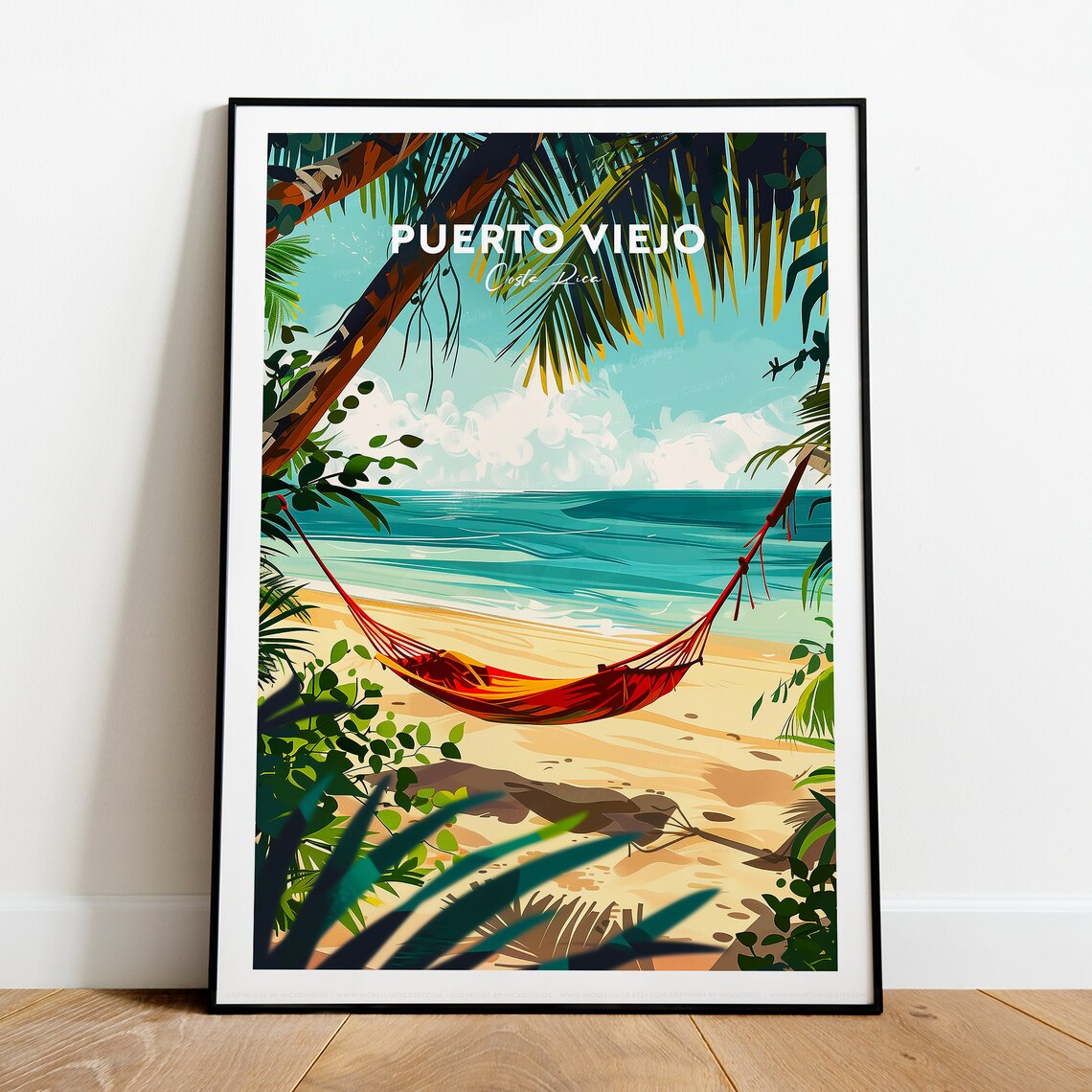 Puerto Viejo Costa Rica Tropical Hammock Beach Vintage Travel Poster - Image 2