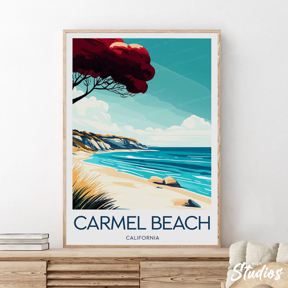 Carmel Beach California Coastal Cliffs Ocean View Travel Decor Poster