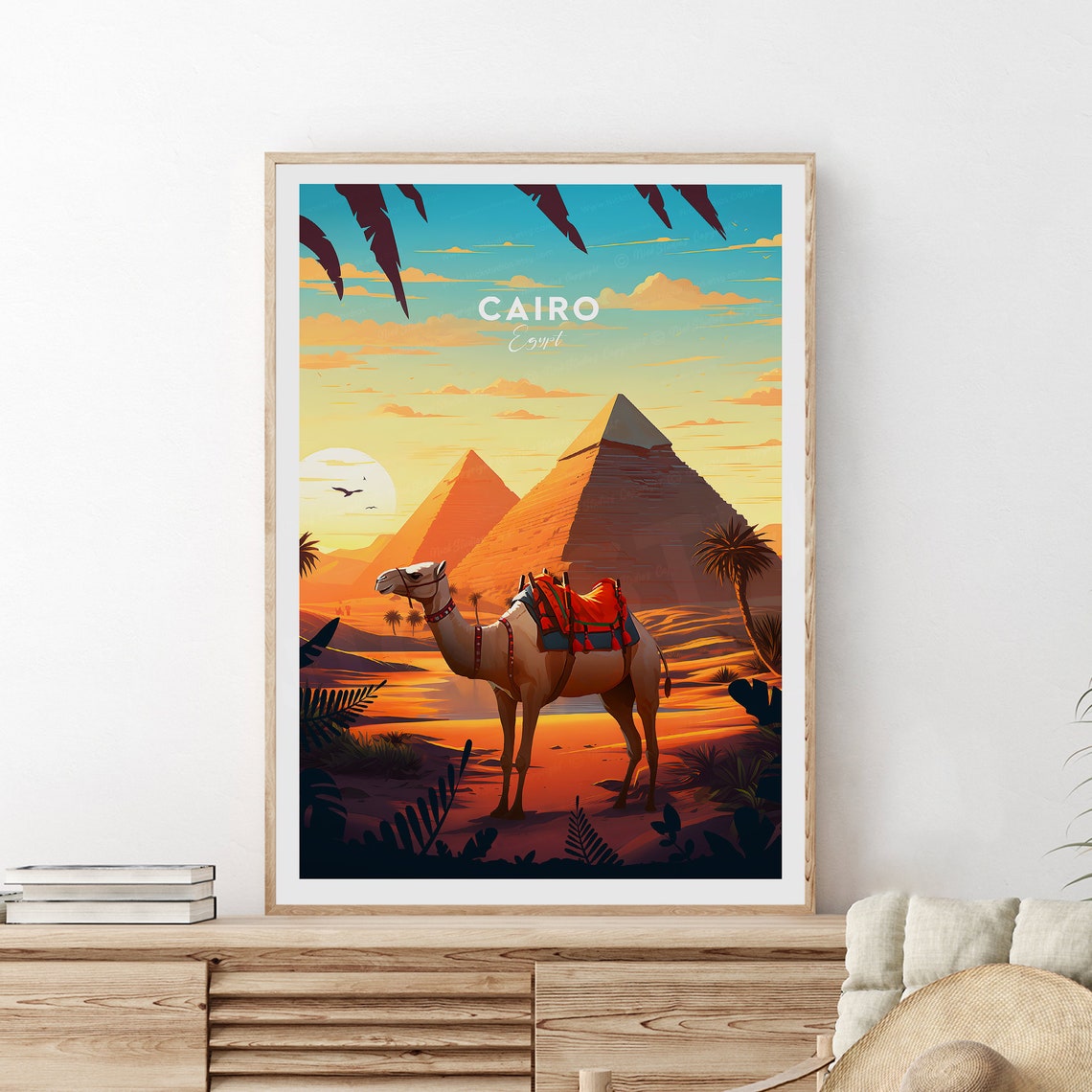 Cairo Egypt Pyramids Camel Desert Sunset Giza Scene View Poster - Image 2