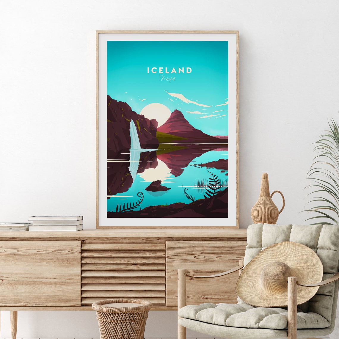 Iceland Kirkjufell Mountain Waterfall Mirror Reflection Poster - Image 2