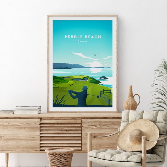 Pebble Beach Golf Links Traditional Print California Pebble Beach Print Pebble Beach Poster Birthday Gift Wedding