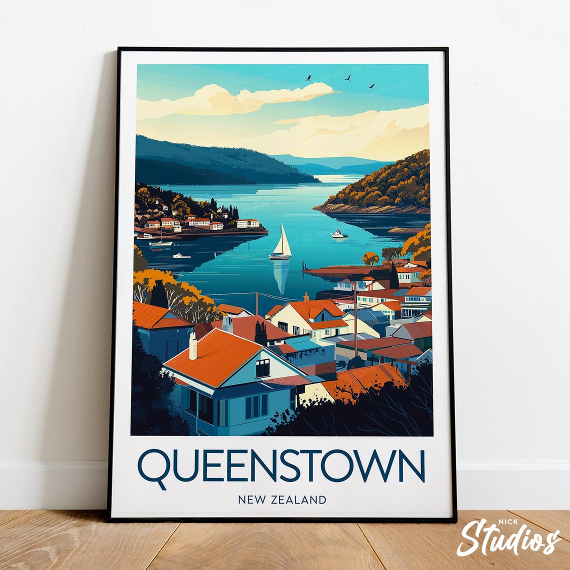 Queenstown Travel Print New Zealand Queenstown Poster Queenstown Artwork Queenstown Art New Zealand Print Wedding Gift