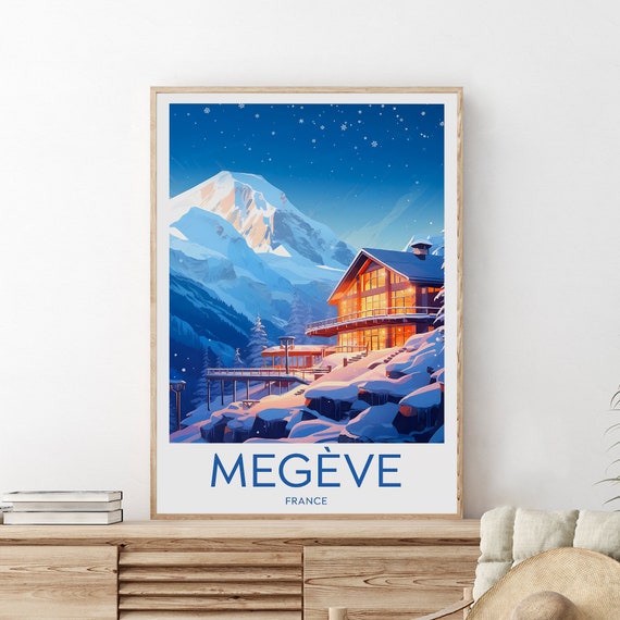 Megve Travel Print France Ski Resort Megeve Poster Ski Art Wedding Gift Birthday