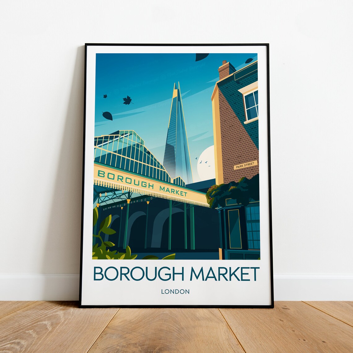 Borough Market London Entrance with The Shard Behind Travel Poster