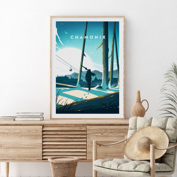 Chamonix Traditional Travel Print France Ski Resort Chamonix Print Wall Art Wedding Gift Birthday
